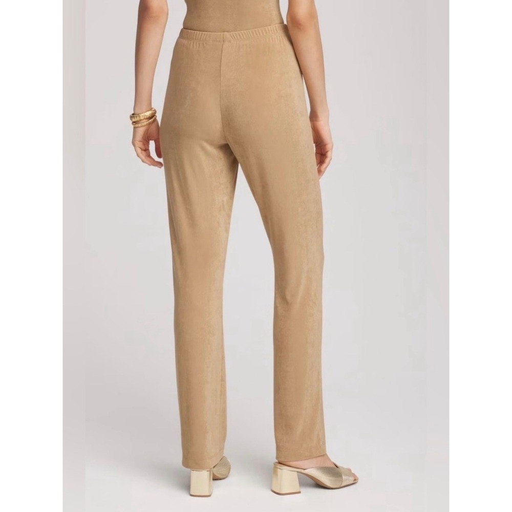 Chico's Travelers Tan Beige Gold Ribbed Straight Leg Pull On Pants 1 Medium 8 - Picture 2 of 7